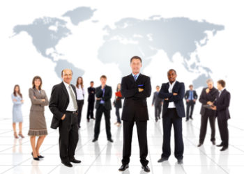 business people team with world map
